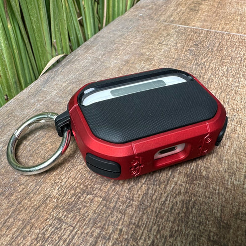 COVER HARD CASE AIRPODS NEGRO CON ROJO (TODAS LAS GENERACIONES)